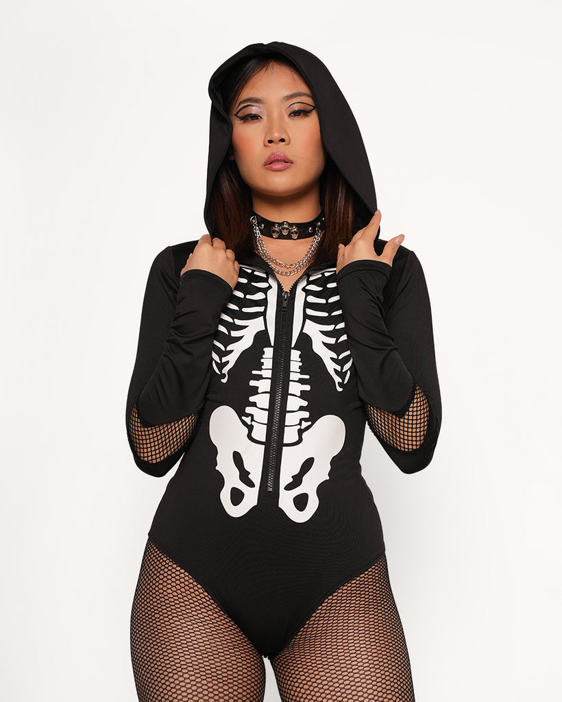 Dead Inside Skeleton Bodysuit-Black/White-Regular-Front--Valerie---S