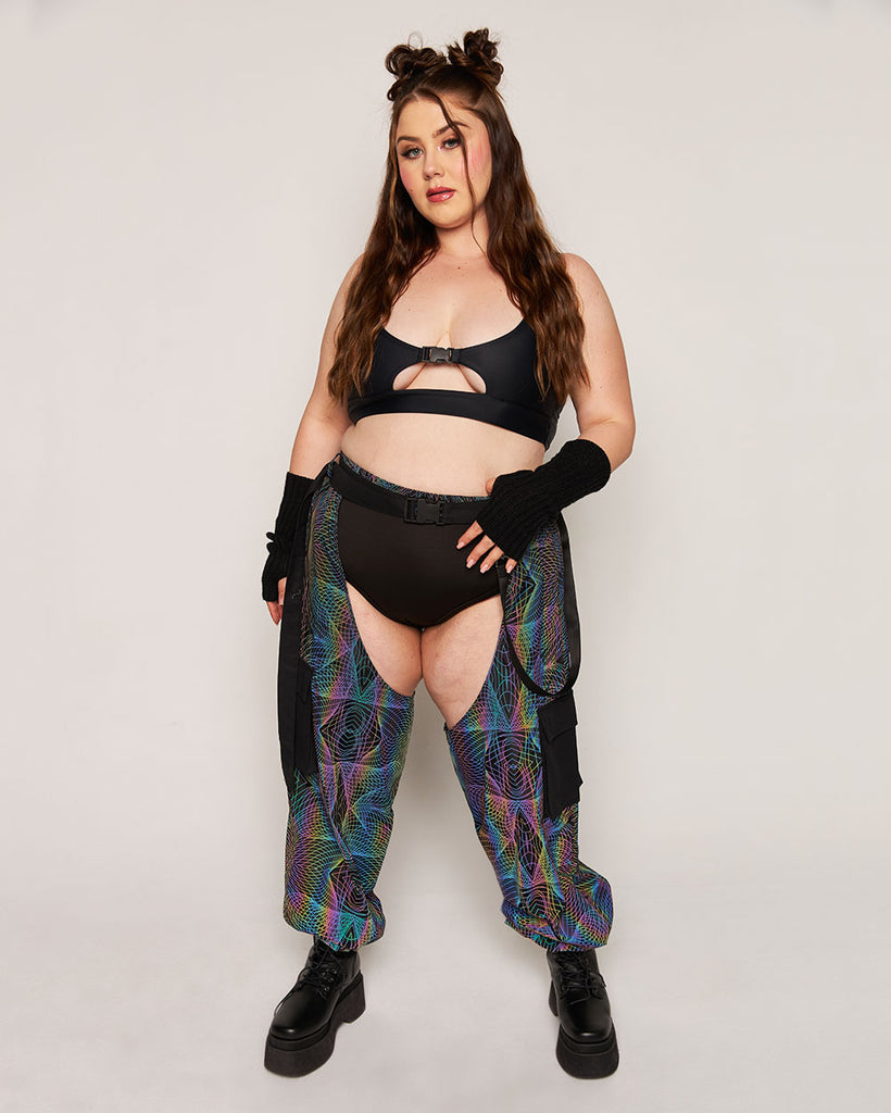 Deep Night Rainbow Reflective Chaps-Black/Rainbow-Curve1-Full--Milani---1X