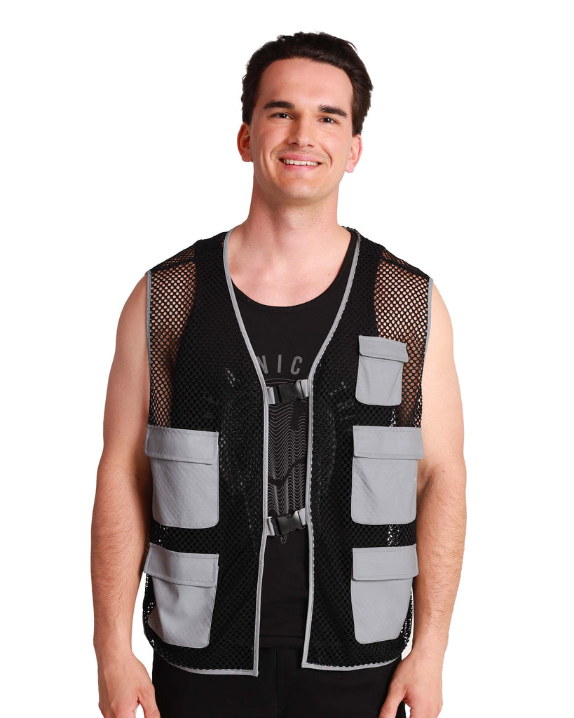 Delaying Tactic Reflective Fishnet Vest-Black/Grey-Front--David---M