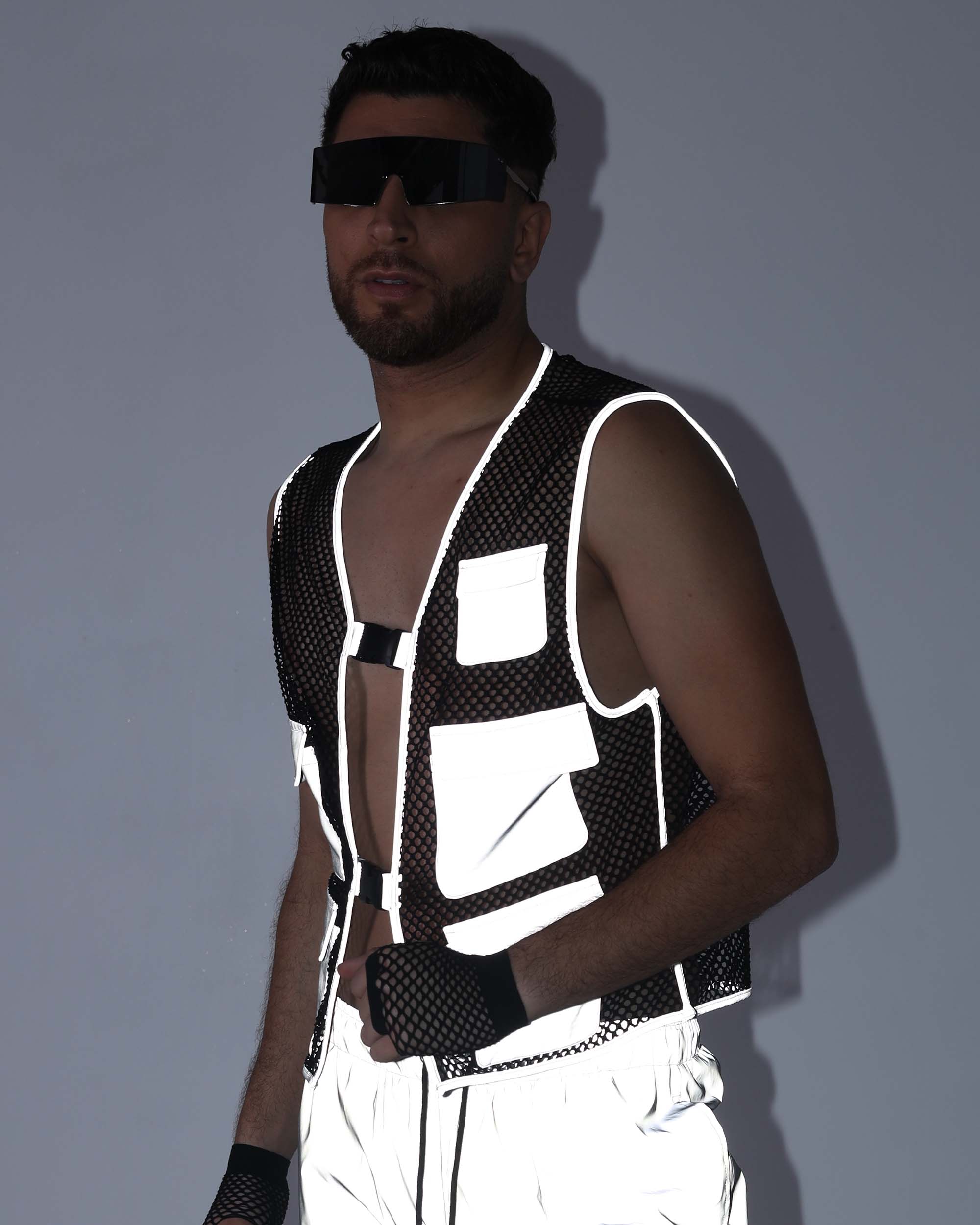 Delaying Tactic Reflective Fishnet Vest-Black/Grey-Reflective--Jose---S