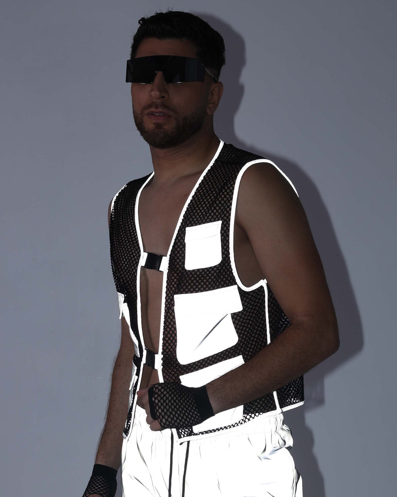 Delaying Tactic Reflective Fishnet Vest-Black/Grey-Reflective--Jose---S