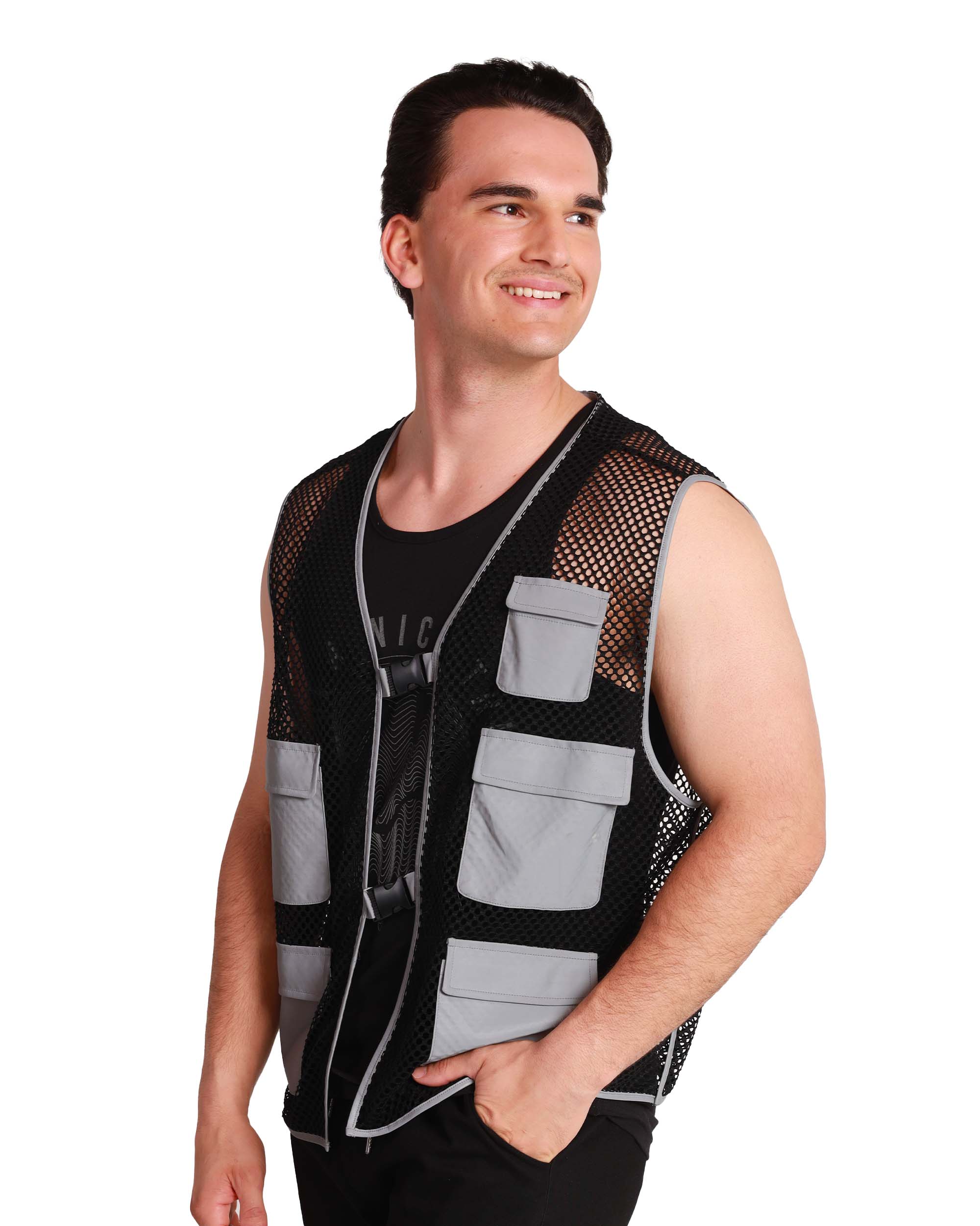 Delaying Tactic Reflective Fishnet Vest-Black/Grey-Side--David---M