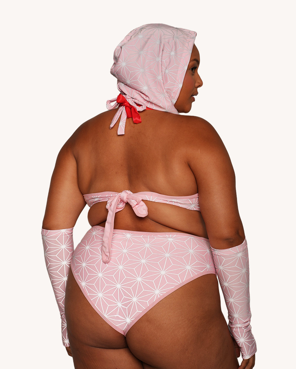 Demon Girl Pink Silver Reflective Bodysuit with Sleeves and Hood Set - Image 2