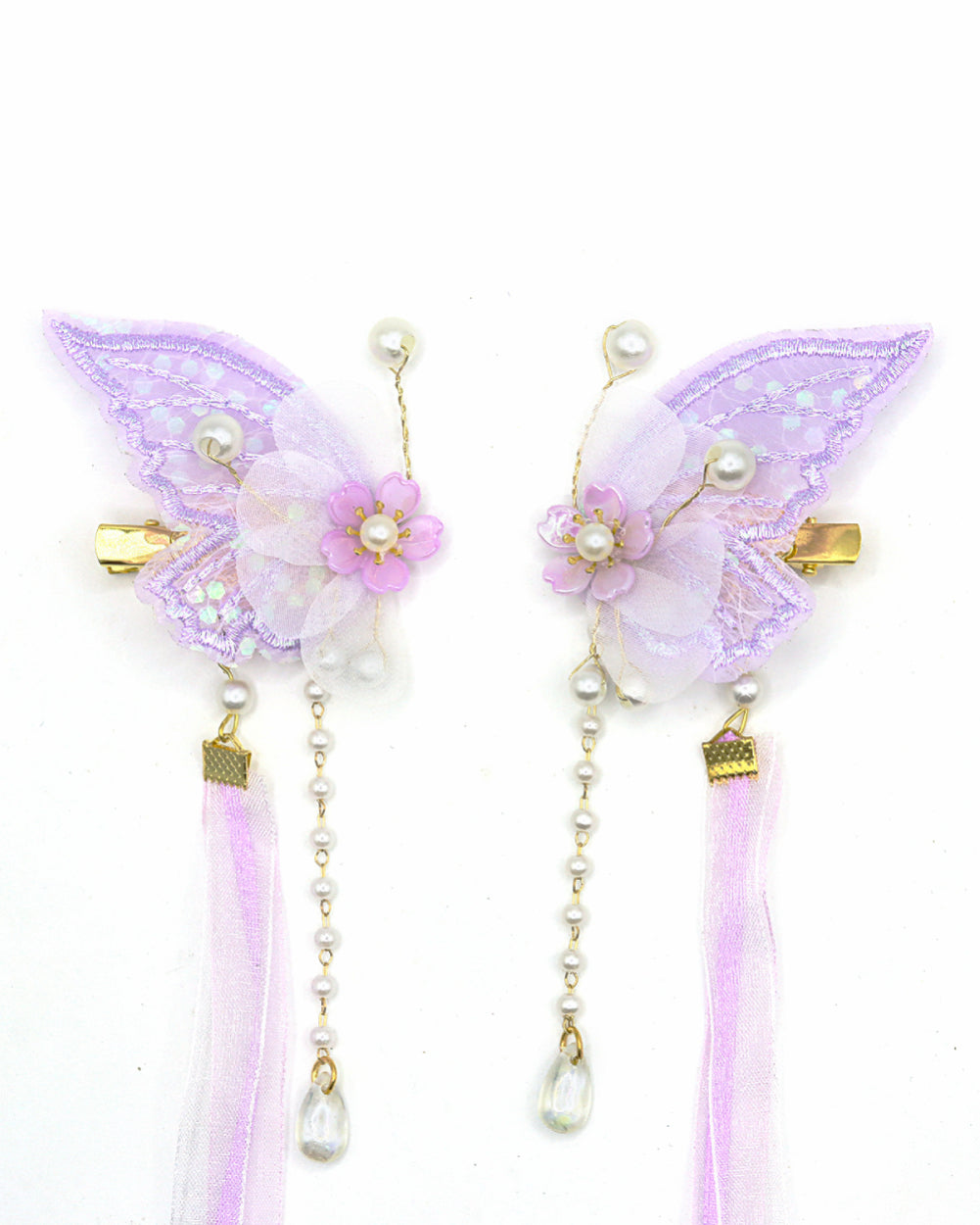 Diamond Dew Butterfly Ribbon Hair Clips - Image 35569119461559