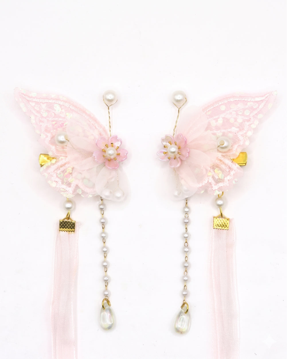 Diamond Dew Butterfly Ribbon Hair Clips - Image 1