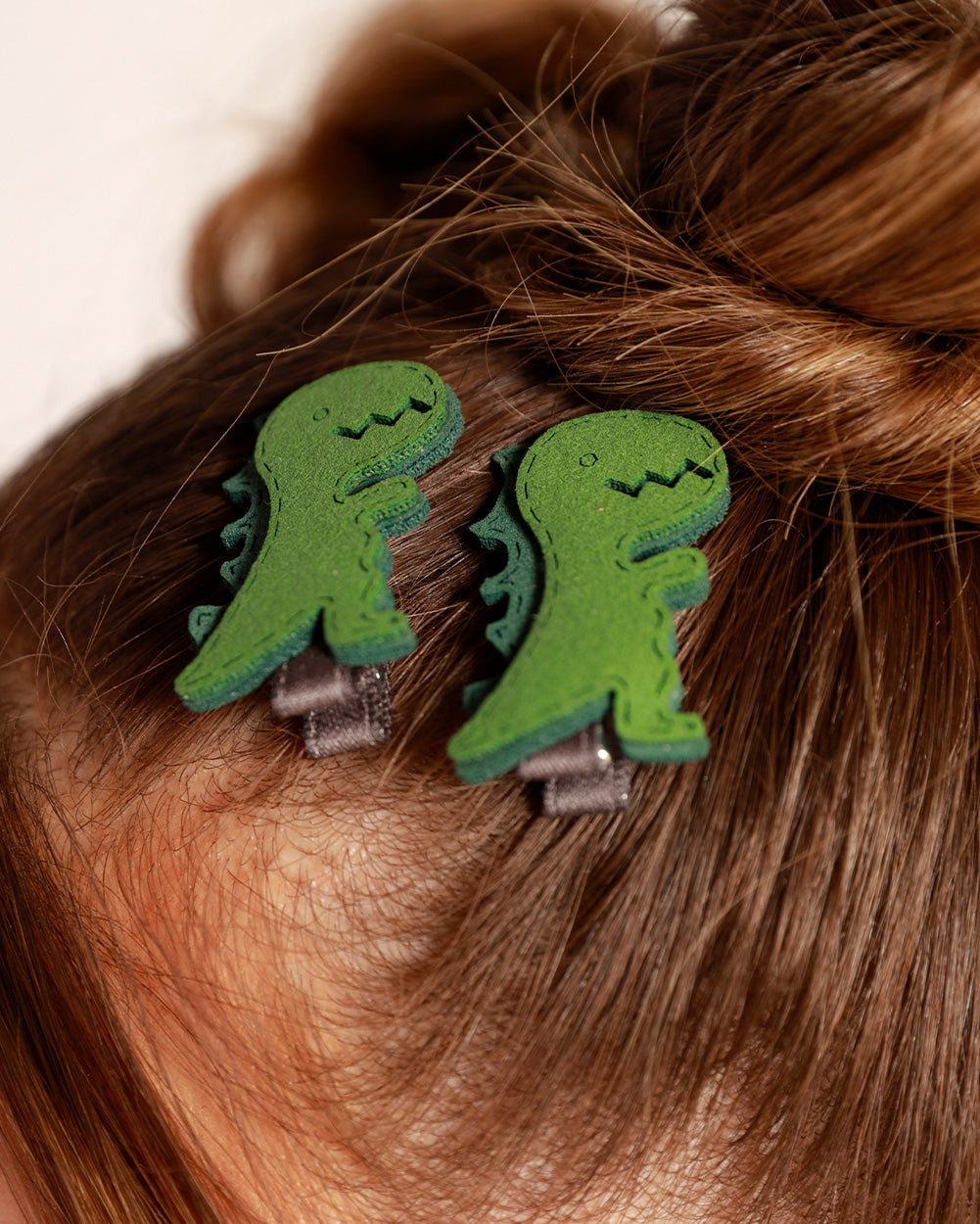 Dino BB Pair Hair Clips-Green-Detail