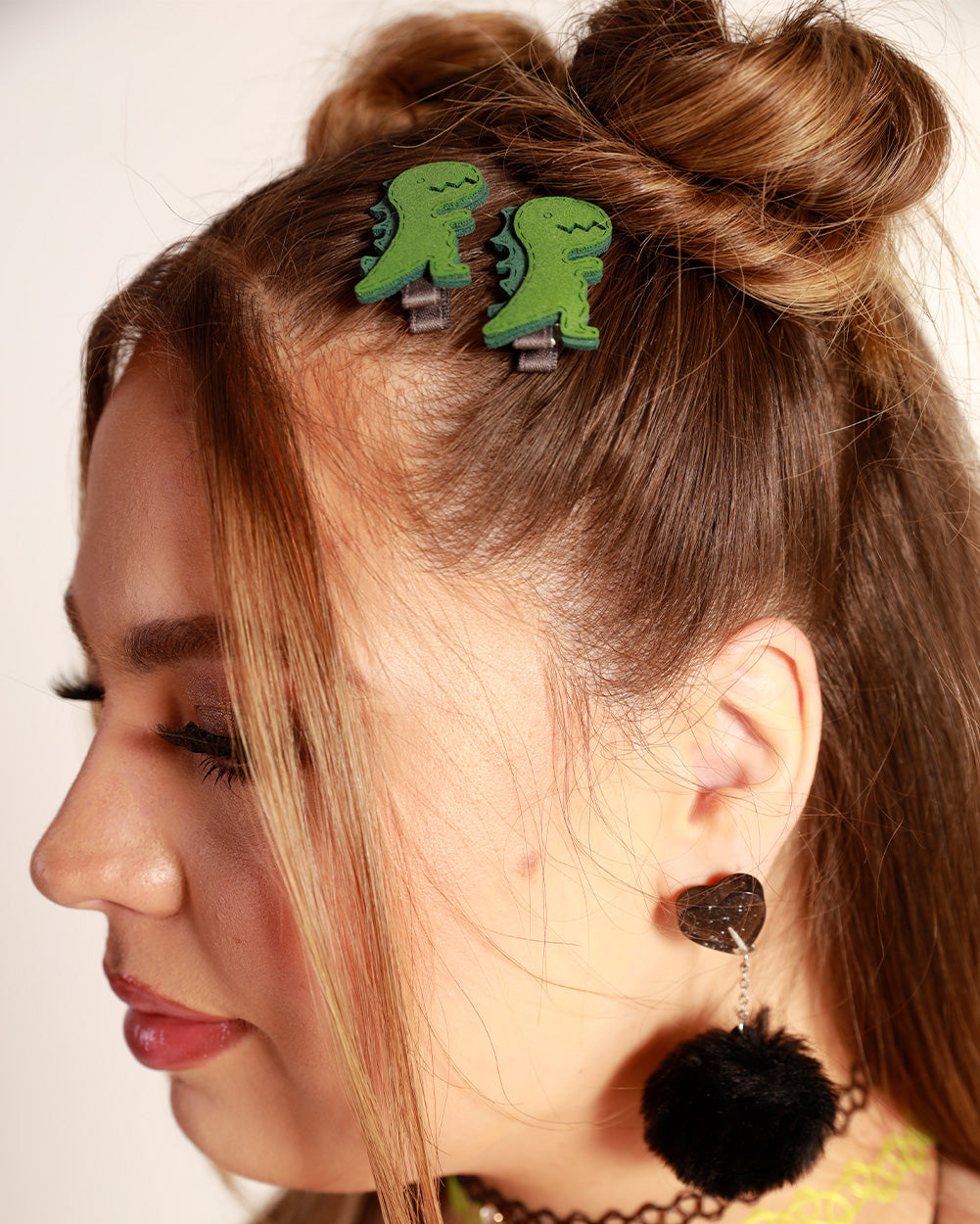 Dino BB Pair Hair Clips-Green-Full