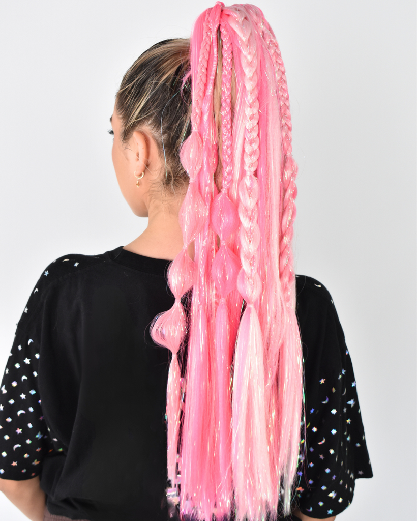 Lunita Dollface Braided Instant Ponytail Extension-Baby Pink-Back