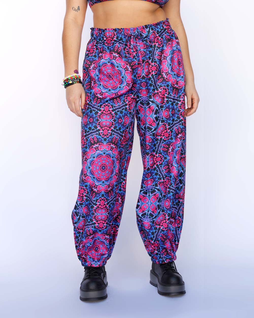 Dreamwave Harem Pants-Black/Pink/Purple-Front--Makayla3---1X-Curve1