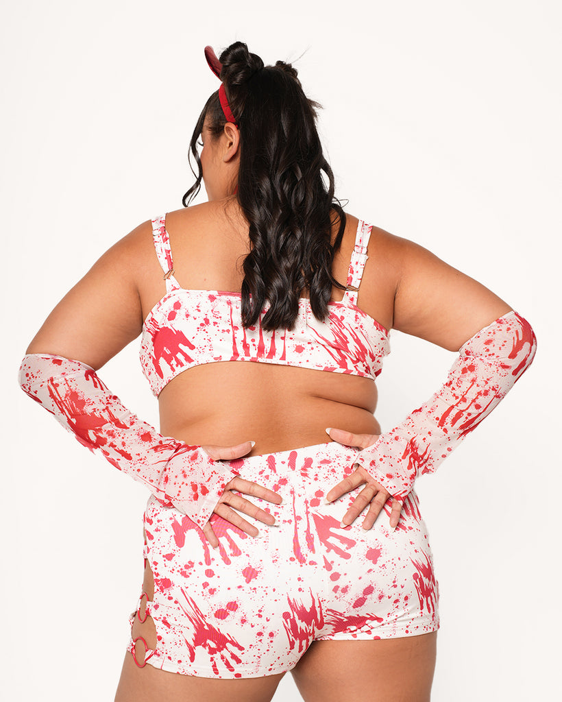 Echoes of Carnage Top with Arm Sleeves-Red/White-Curve1-Back 2--Alyssa---1X