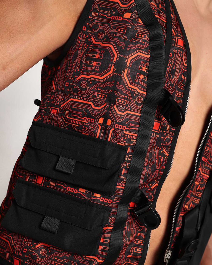 Electro Techno Utility Vest-Black/Orange-Regular-Detail--Model---L