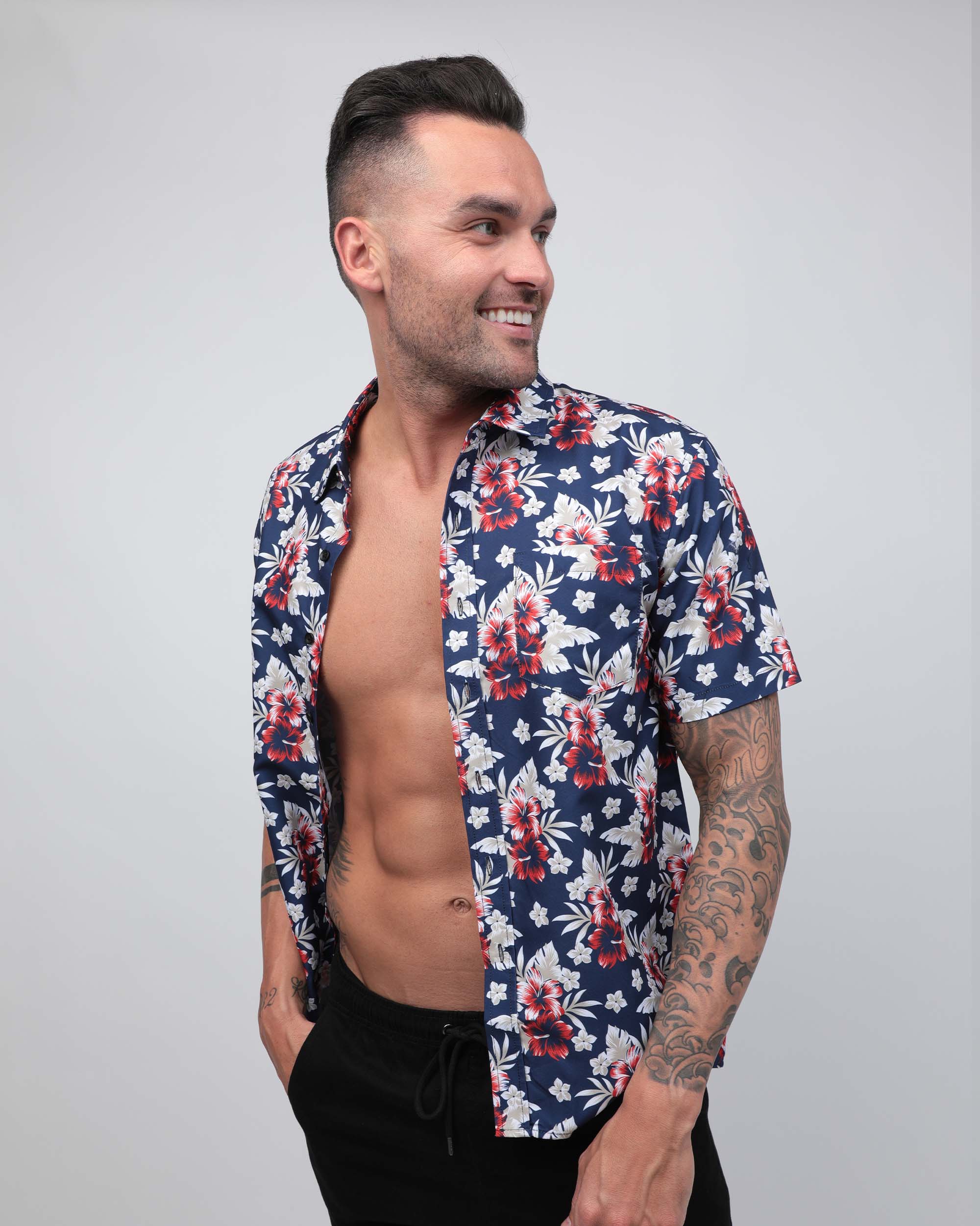 Endless Summer Camp Shirt-Black/Red/White-Side--Zach---L