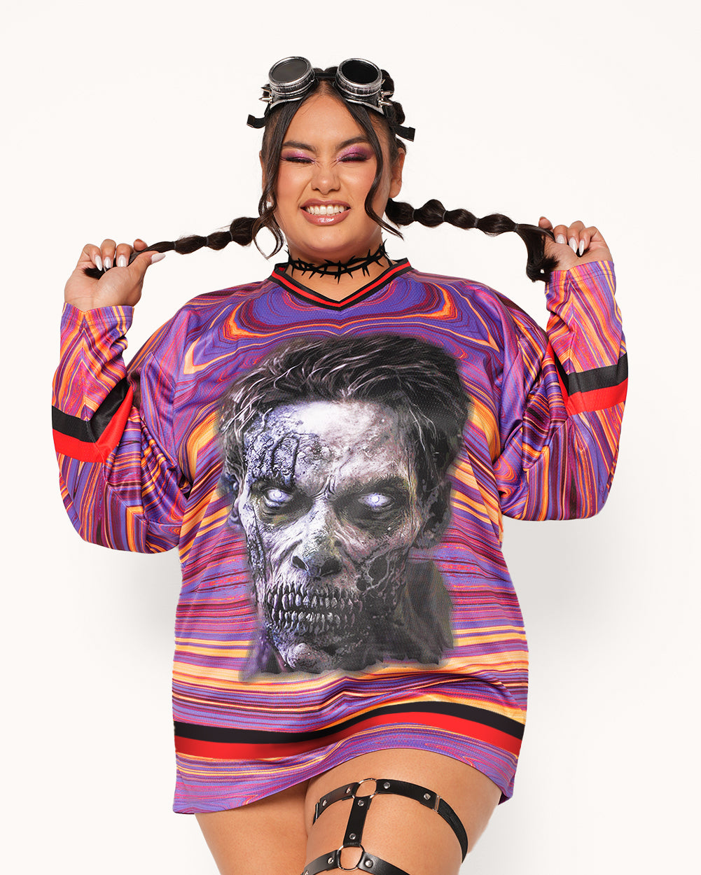 Eternal Decay Zombie Hockey Jersey-Black/Pink-Curve1-Front--Anyssa---2XL