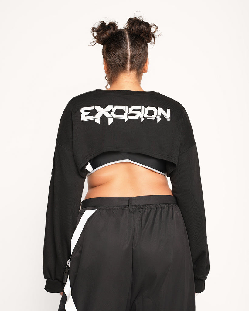 Excision x iHR Charged Up Reflective Ultra Crop Top-Black/Grey-Curve1-Back--Makayla3---1X