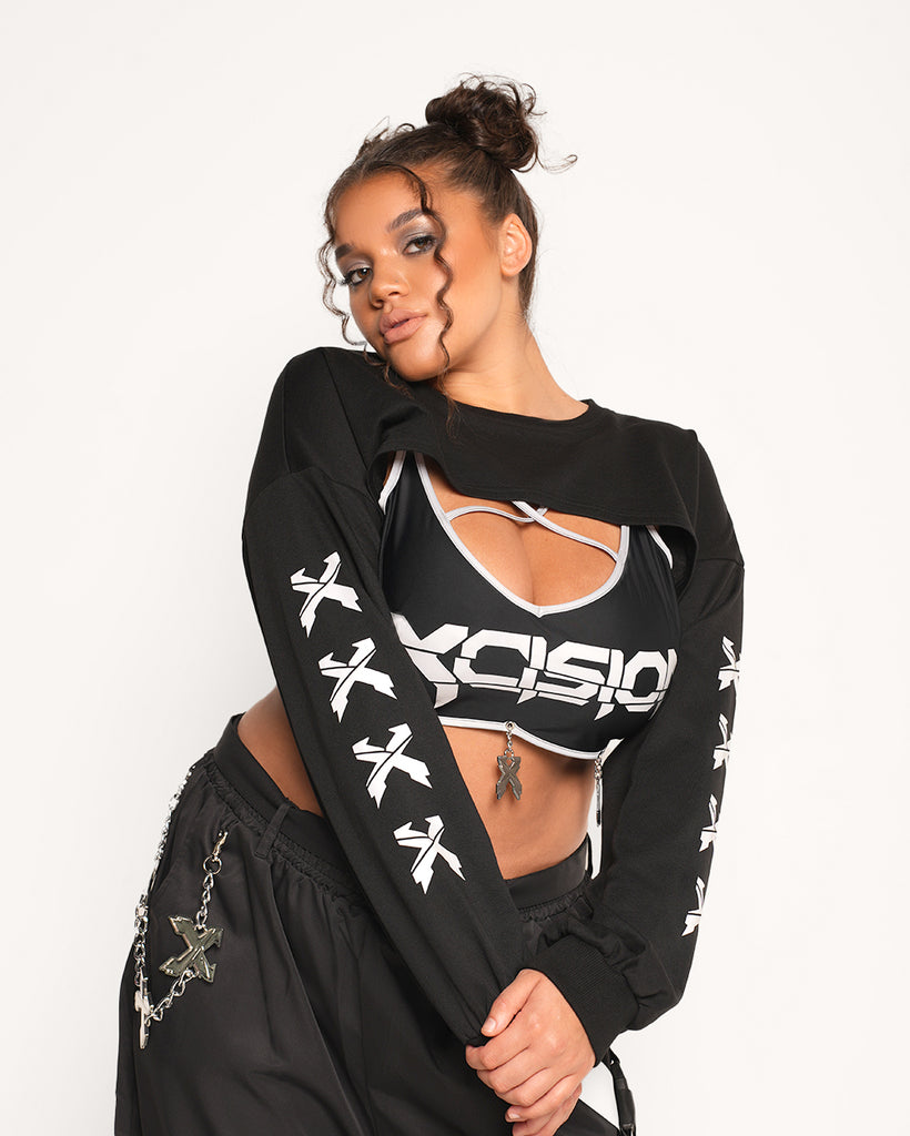 Excision x iHR Charged Up Reflective Ultra Crop Top-Black/Grey-Curve1-Front--Makayla3---1X