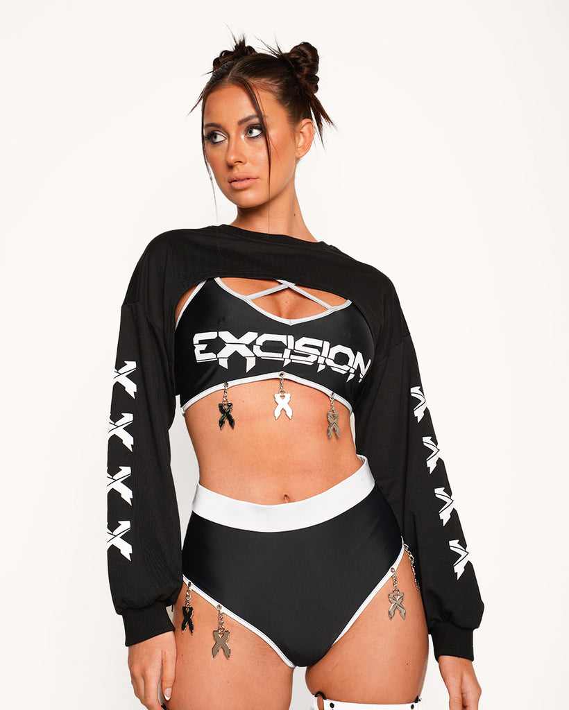 Excision x iHR Charged Up Reflective Ultra Crop Top-Black/Grey-Regular-Front--Sarah2---S