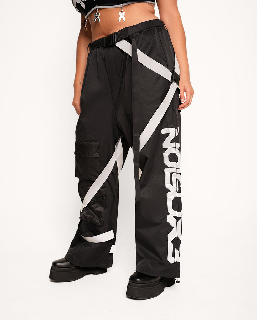 Excision x iHeartRaves Electric Surge Reflective Pants-Black/Grey-Curve1-Front--Makayla3---1X