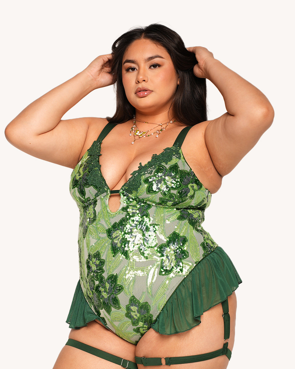 Fairytale Forest Floral Sequin Harness Bodysuit - Image 34839647649975