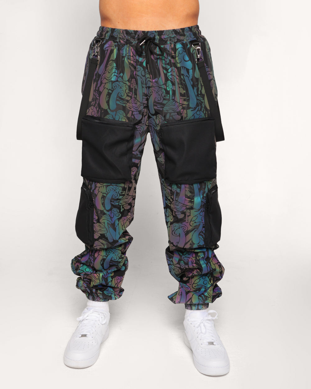 Fantastic Fungi Rainbow Reflective Joggers-Black/Rainbow-Regular-Front--Eric2---L