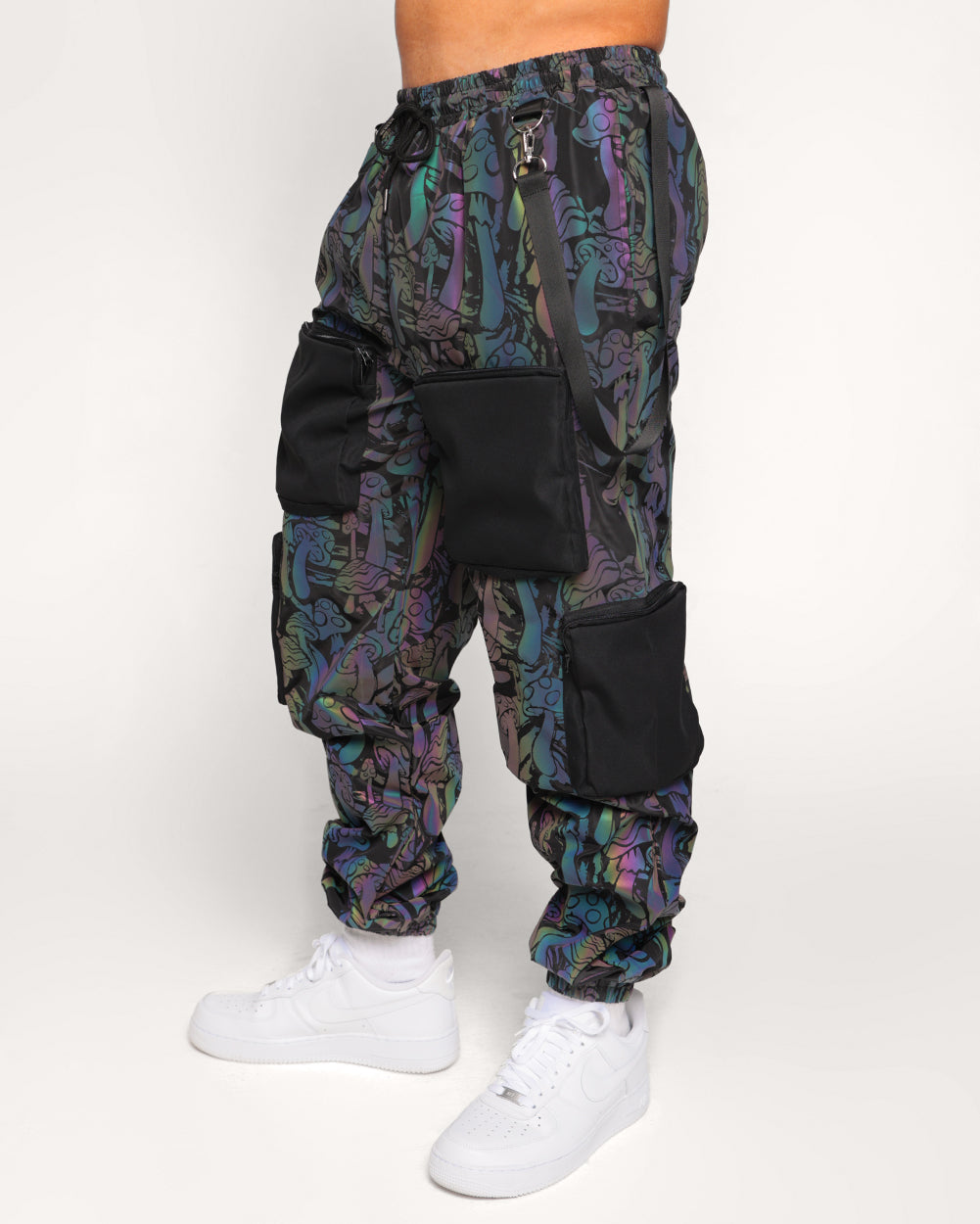 Fantastic Fungi Rainbow Reflective Joggers-Black/Rainbow-Regular-Side--Eric2---L