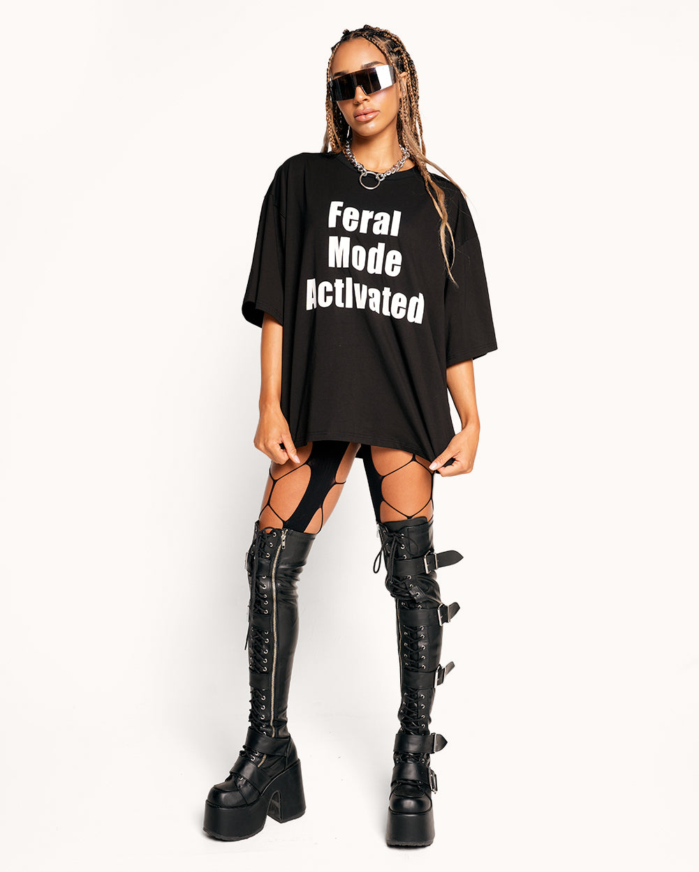 Feral Mode Activated Oversized Tee-Black/White-Regular-Full--Courtney---S