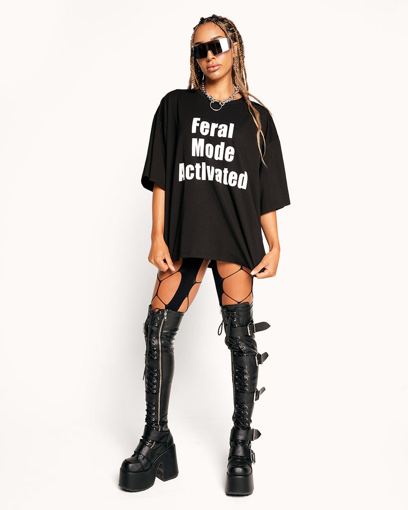 Feral Mode Activated Oversized Tee-Black/White-Regular-Full--Courtney---S