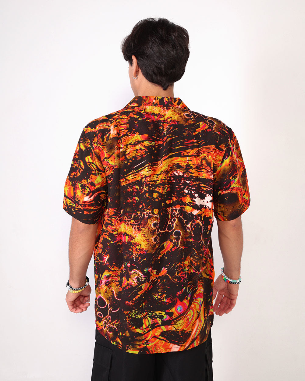 Festival Flow Men's Camp Shirt-Black/Orange-Regular-Back--Milo---L