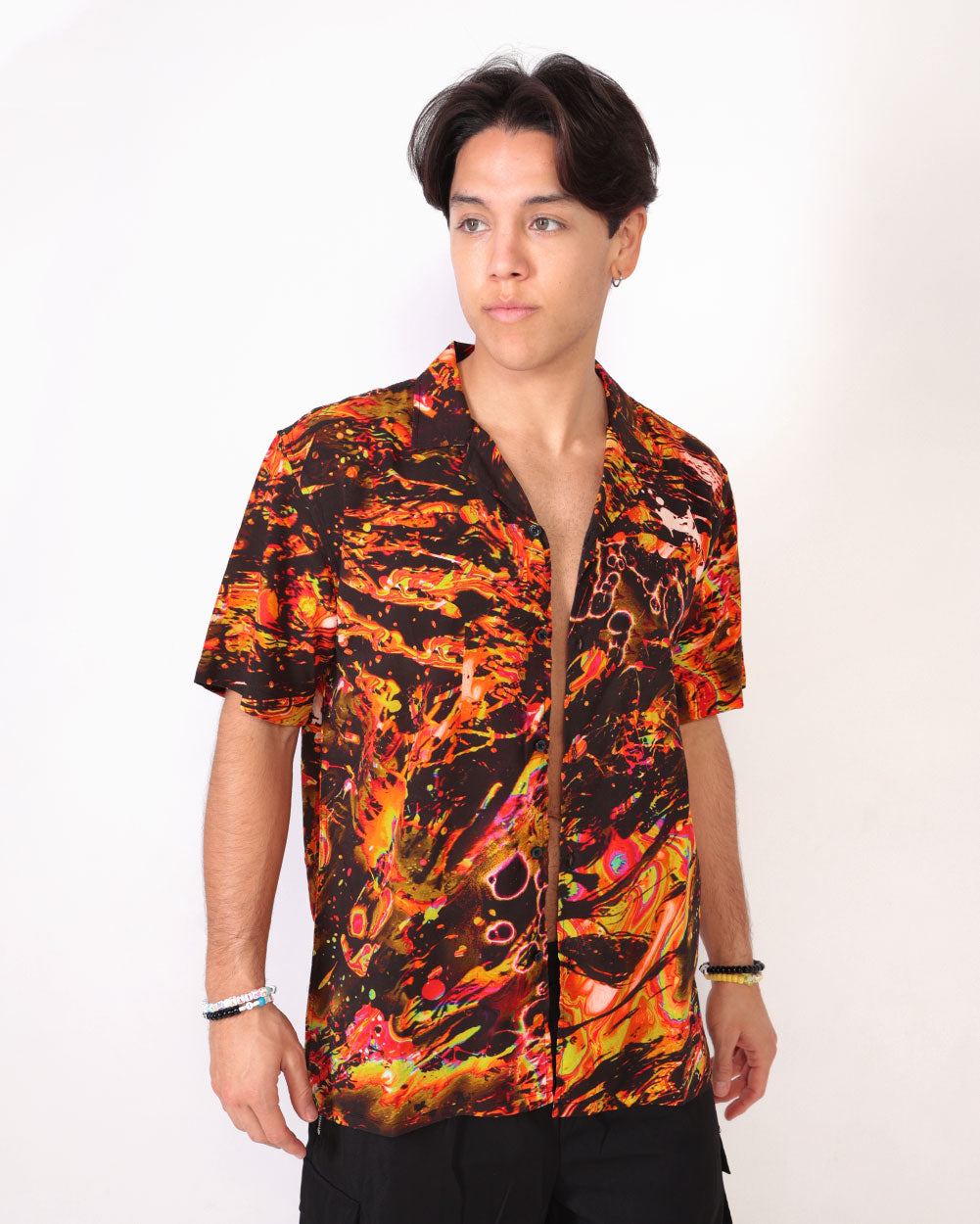 Festival Flow Men's Camp Shirt-Black/Orange-Regular-Front--Milo---L