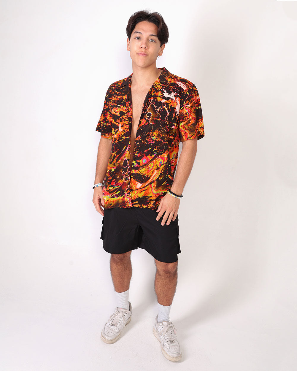 Festival Flow Men's Camp Shirt-Black/Orange-Regular-Full--Milo---L