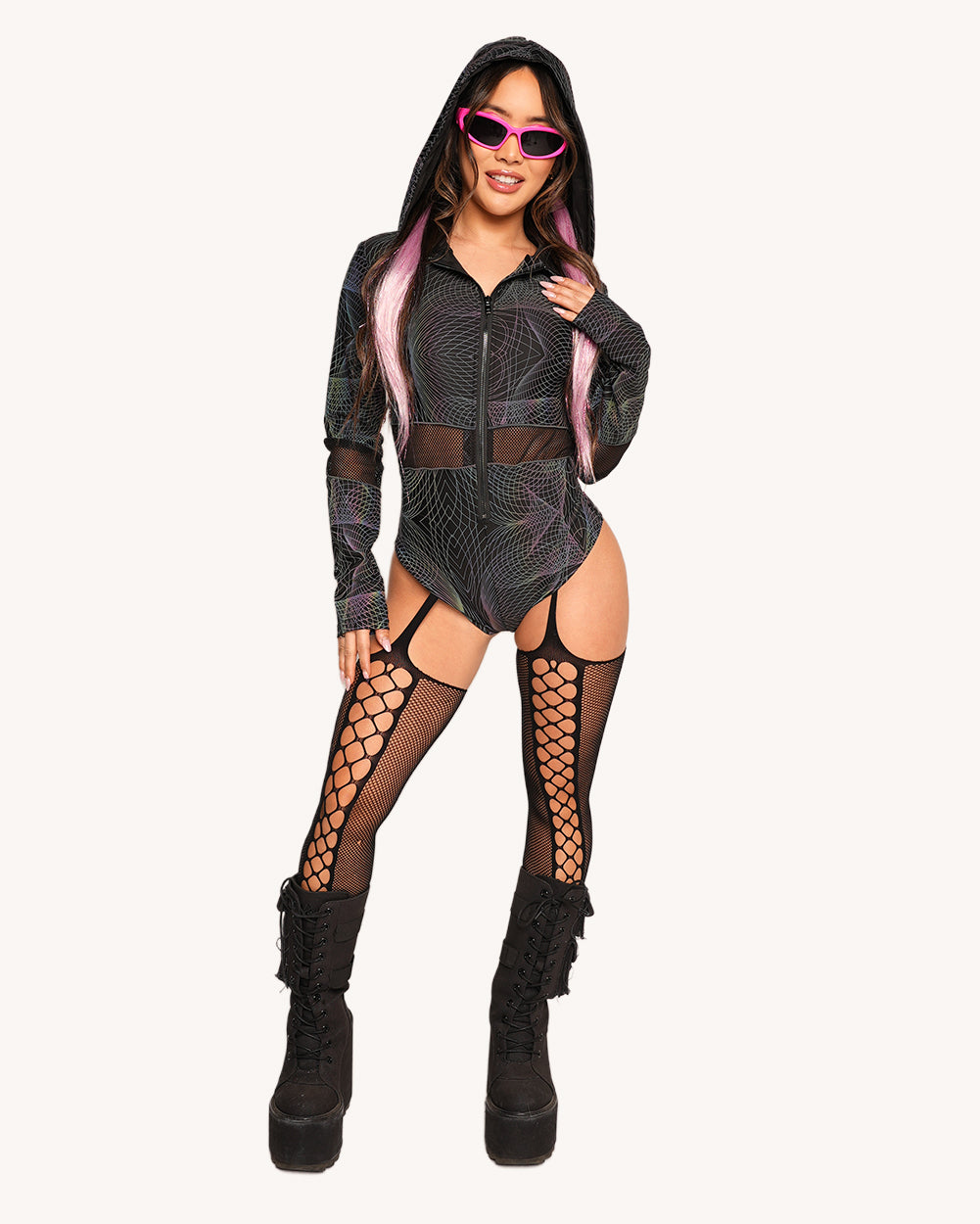 Flashbang Matrix Rainbow Reflective Hooded Bodysuit - Image 3
