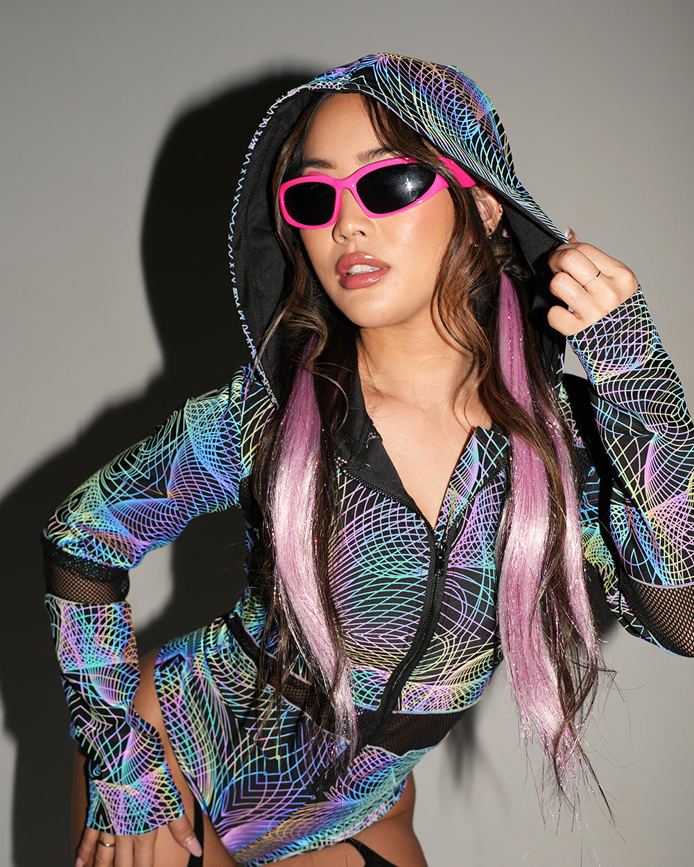 Flashbang Matrix Rainbow Reflective Hooded Bodysuit - Image 34709955870903