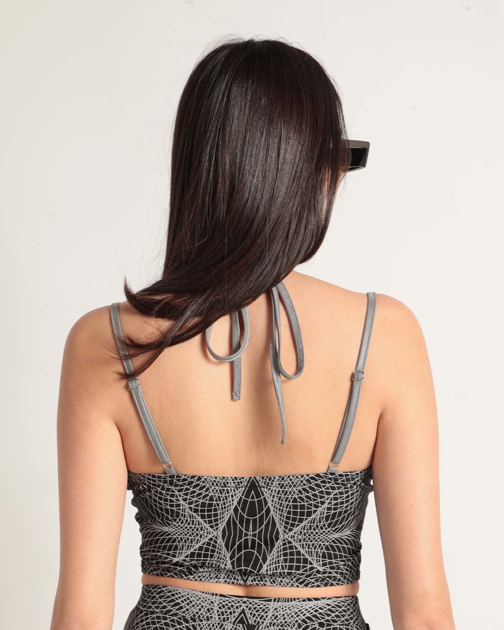 Flashbang Matrix Reflective Cutout Halter Top-Black/Grey-Back--Bethany---S