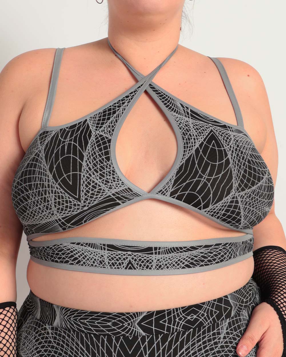 Flashbang Matrix Reflective Cutout Halter Top-Curve1-Black/Grey-Front--Jasmin---1X