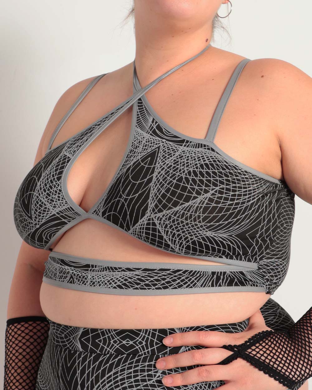 Flashbang Matrix Reflective Cutout Halter Top-Curve1-Black/Grey-Side--Jasmin---1X