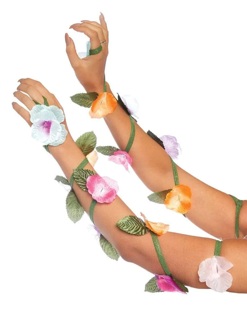 Flower Arm Wraps-Blue/Green/Pink-Regular-Detail--Model---S