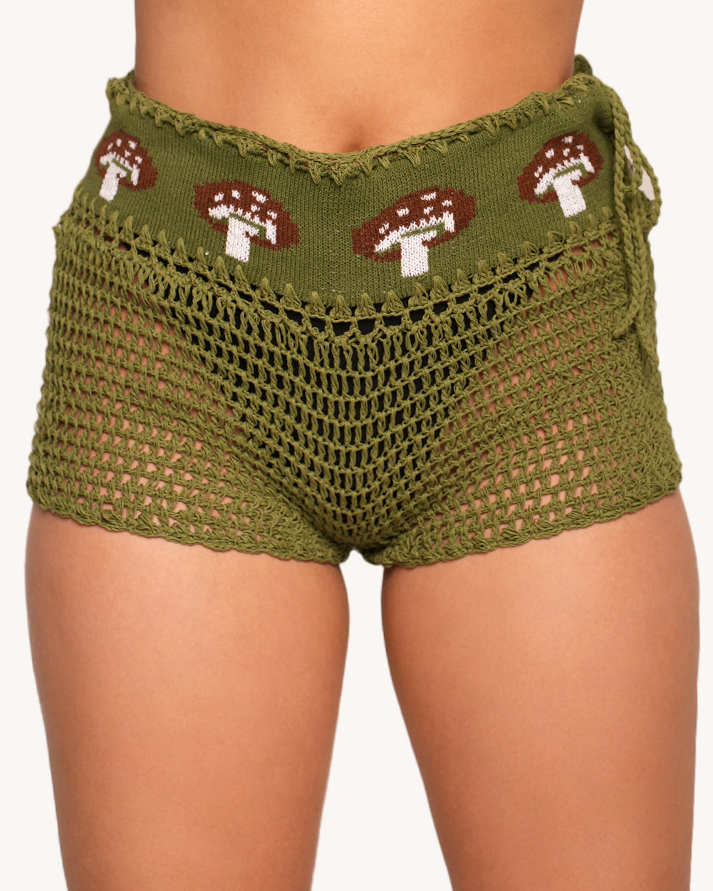 Forest Floor Mushroom Crochet Shorts - Image 32585460121783