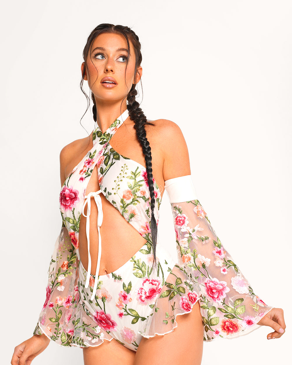 Forest Nymph Halter Lace Bodysuit Set - White-White-Regular-Front--Sarah2---S