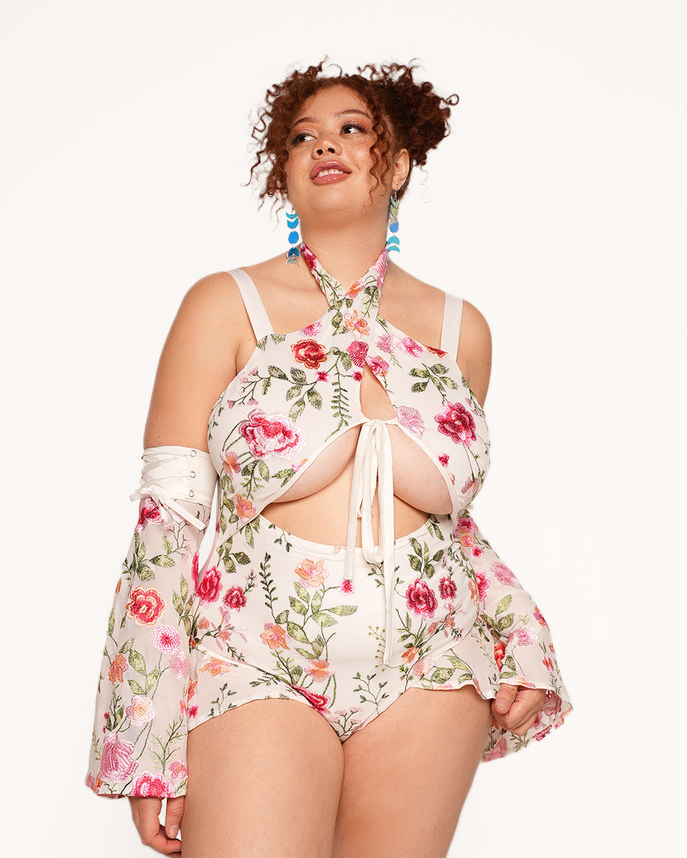 Forest Nymph Stretch Halter Lace Bodysuit Set 2.0 - White - Image 4