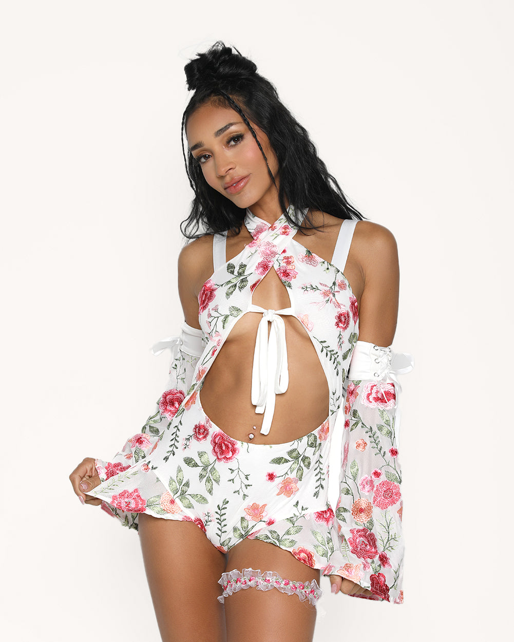 Forest Nymph Stretch Halter Lace Bodysuit Set 2.0 - White - Image 31812679205047