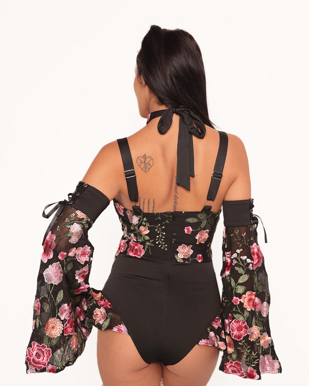 Forest Nymph Stretch Halter Lace Bodysuit Set 2.0 - Black - Image 31837348692151