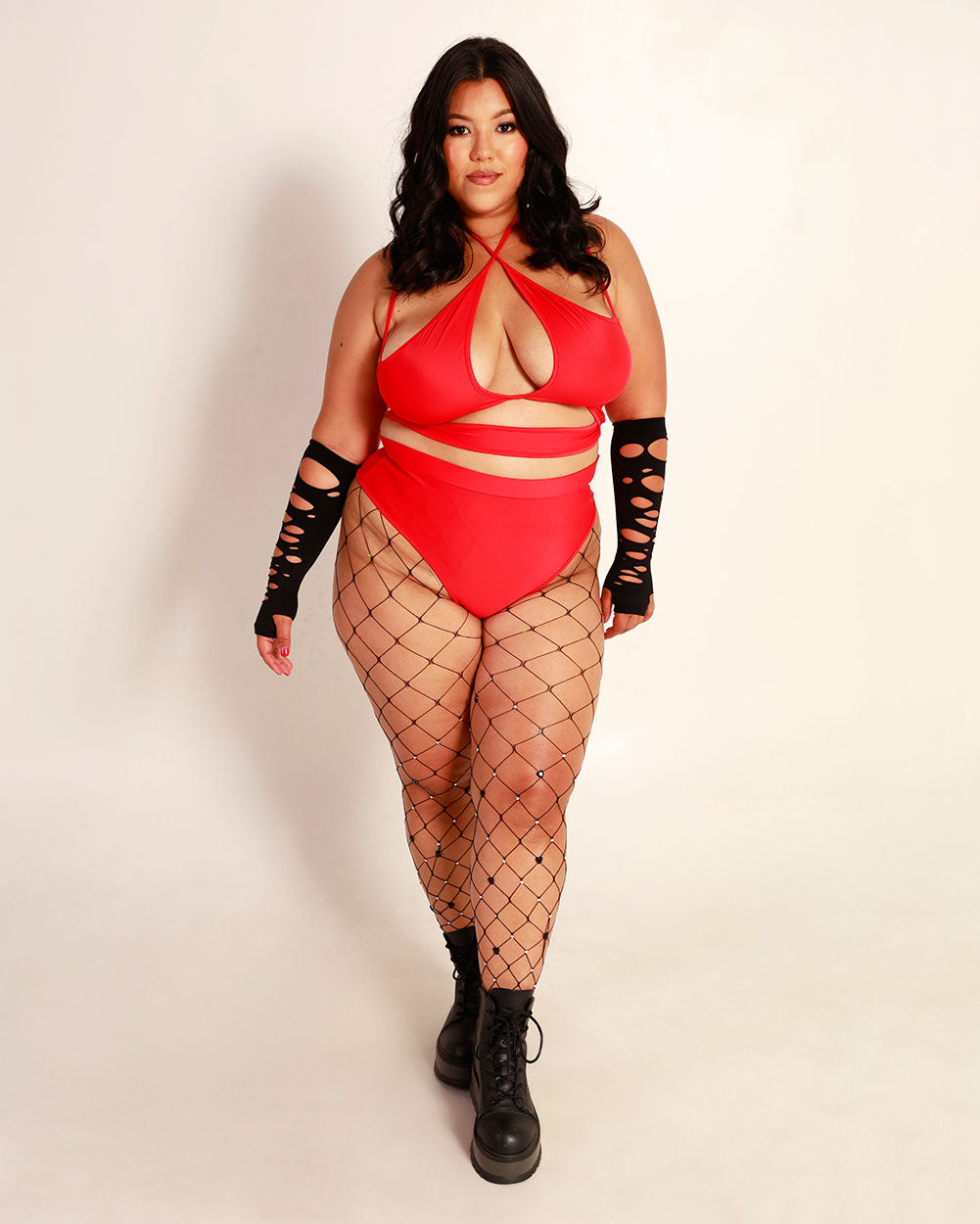 Fuego Fever Criss Cross Halter Top-Curve1-Red-Full--Silvia---1X