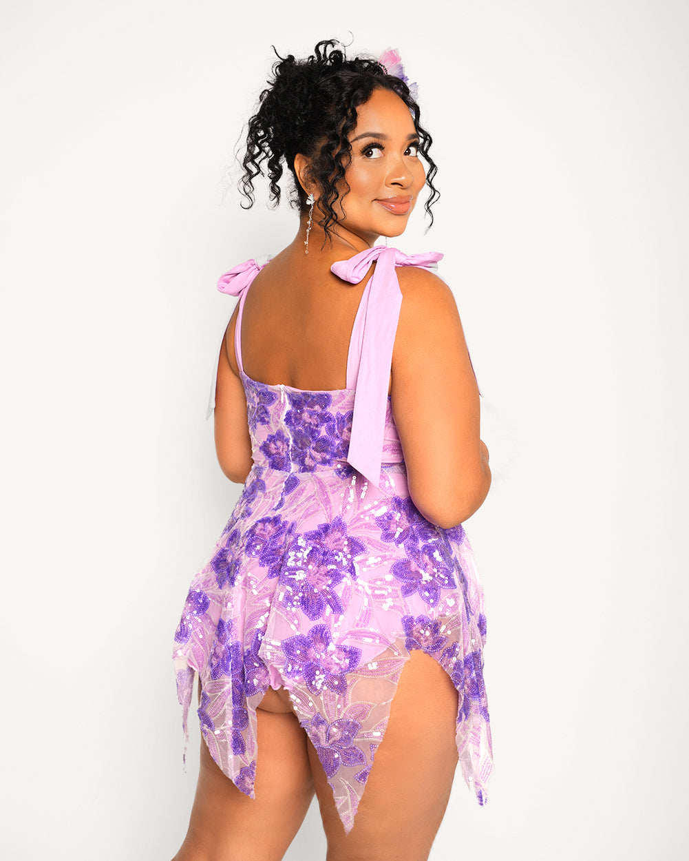 Full Bloom Fairy Dress-Purple/White-Curve1-Back--Cassie---1X