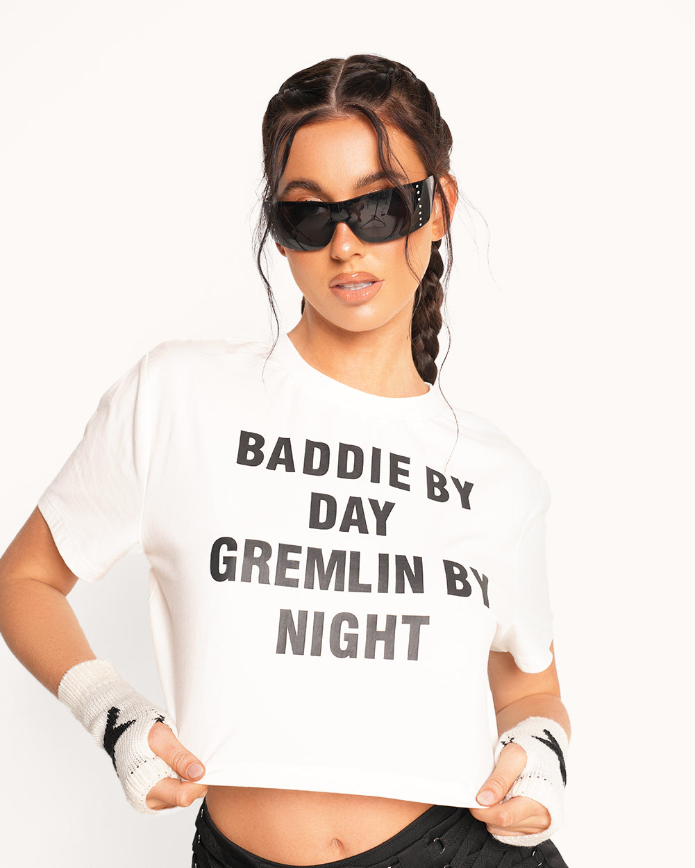 Gremlin Baddie Cropped Baby Tee-Black/White-Regular-Front--Sarah2---S