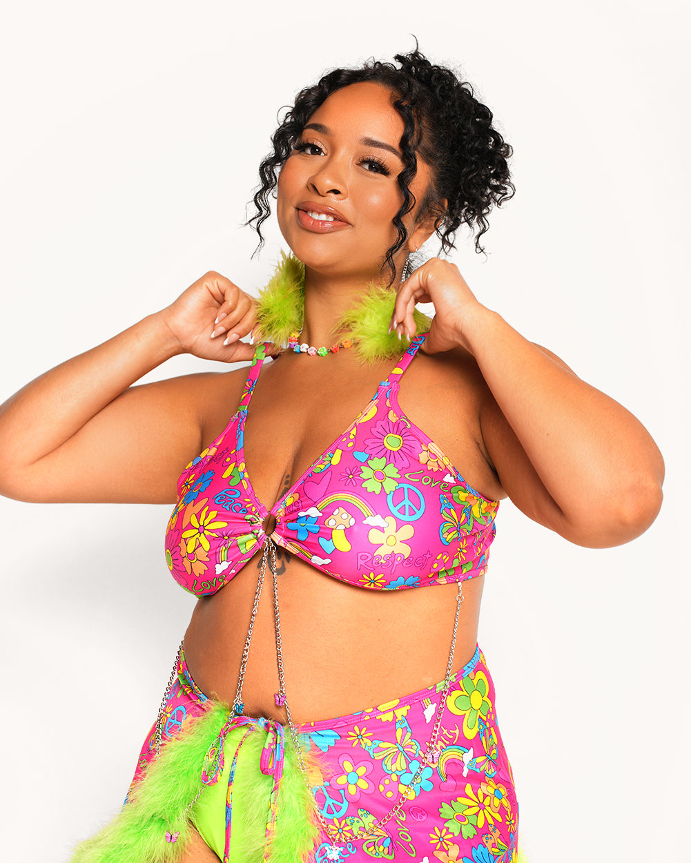 Happy Haven Bra Top-Neon Green/Neon Orange/Neon Pink/Neon Yellow-Curve1-Front--Cassie---1X