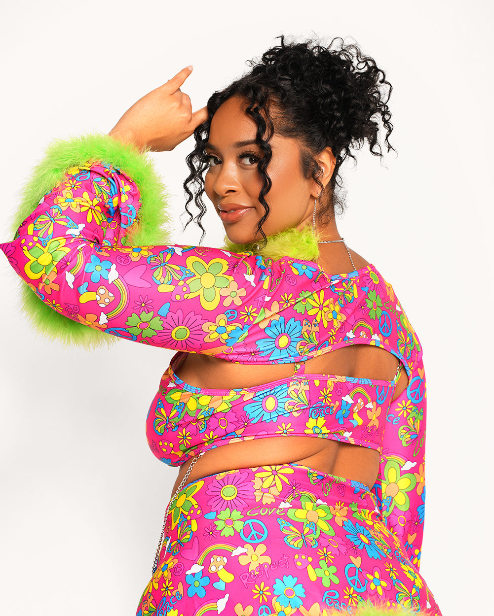 Happy Haven Long Sleeve Ultra Crop Top-Neon Green/Neon Orange/Neon Pink/Neon Yellow-Curve1-Back--Cassie---1X