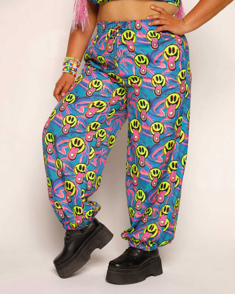 Happy Hour Harem Pants-Black/Blue/Pink-Curve1-Side--Silvia---1X