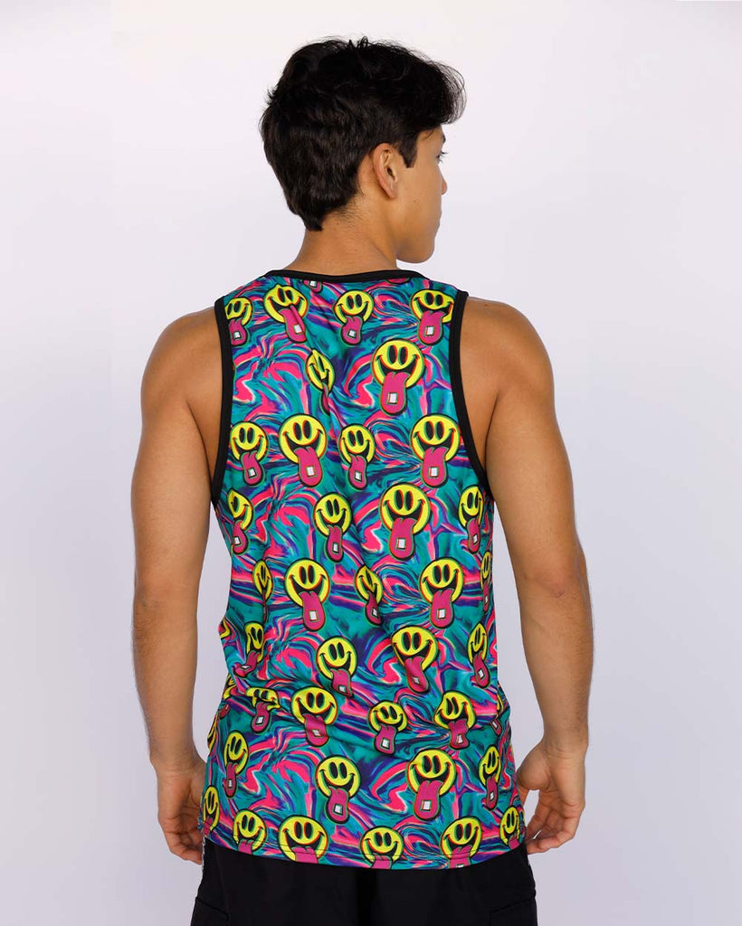 Happy Hour Men's Tank-Blue/Green/Pink-Back--Milo---L