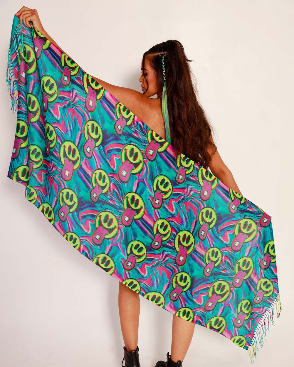 Happy Hour Pashmina-Neon Blue/Neon Pink/Yellow-Back