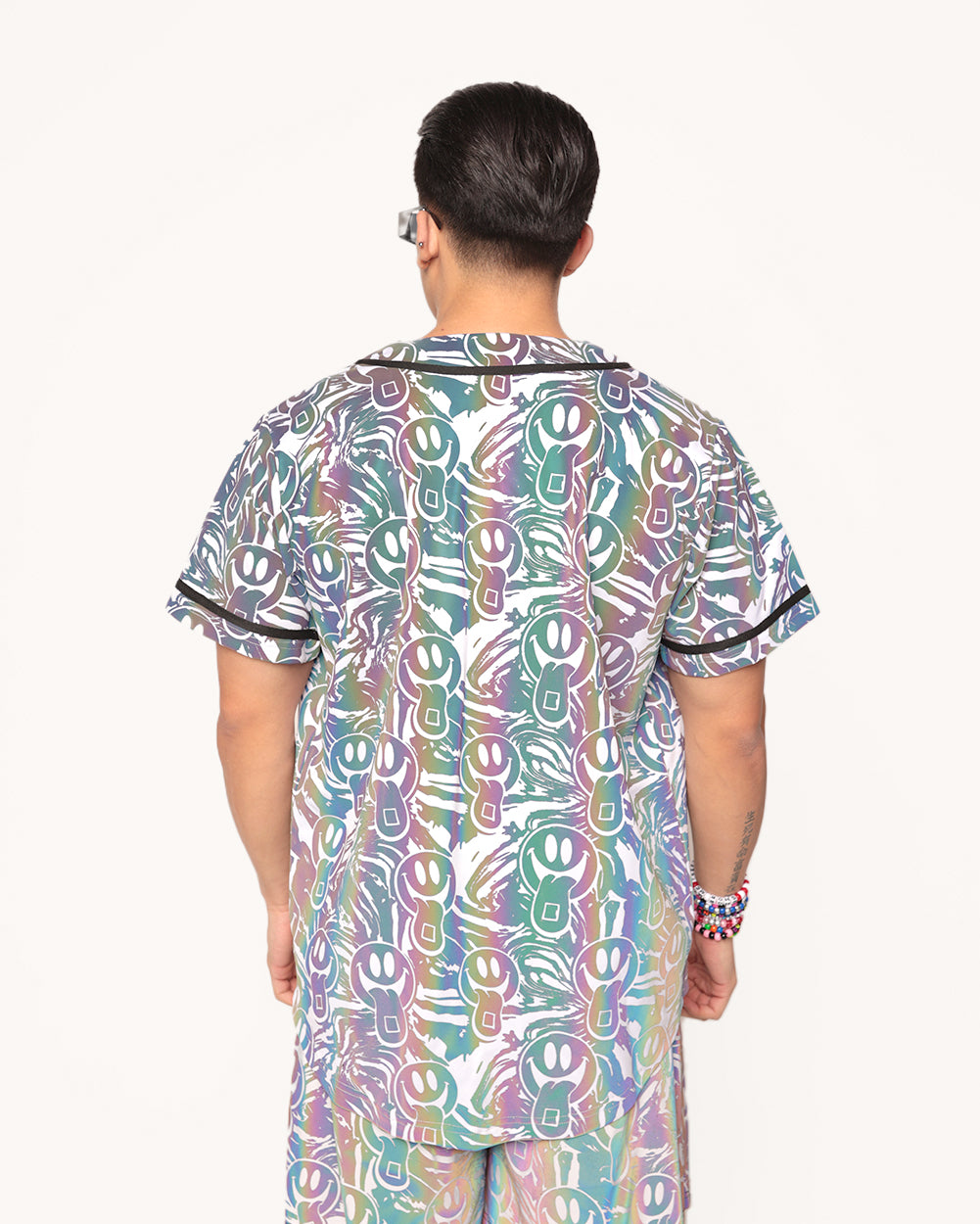 Happy Hour White Reflective Baseball Jersey-Men