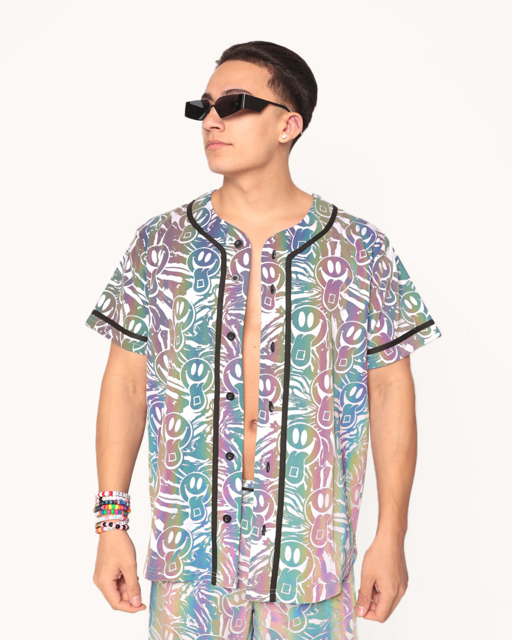 Happy Hour White Reflective Baseball Jersey-Men